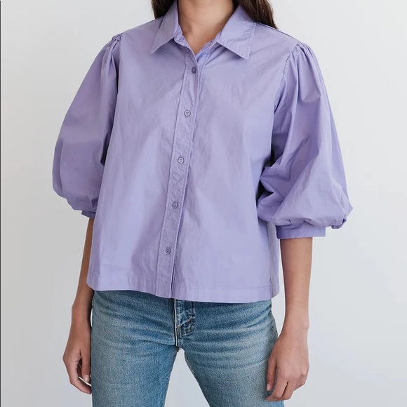 Poplin Puff Sleeve Shirt in Iris - Picture 1 of 2
